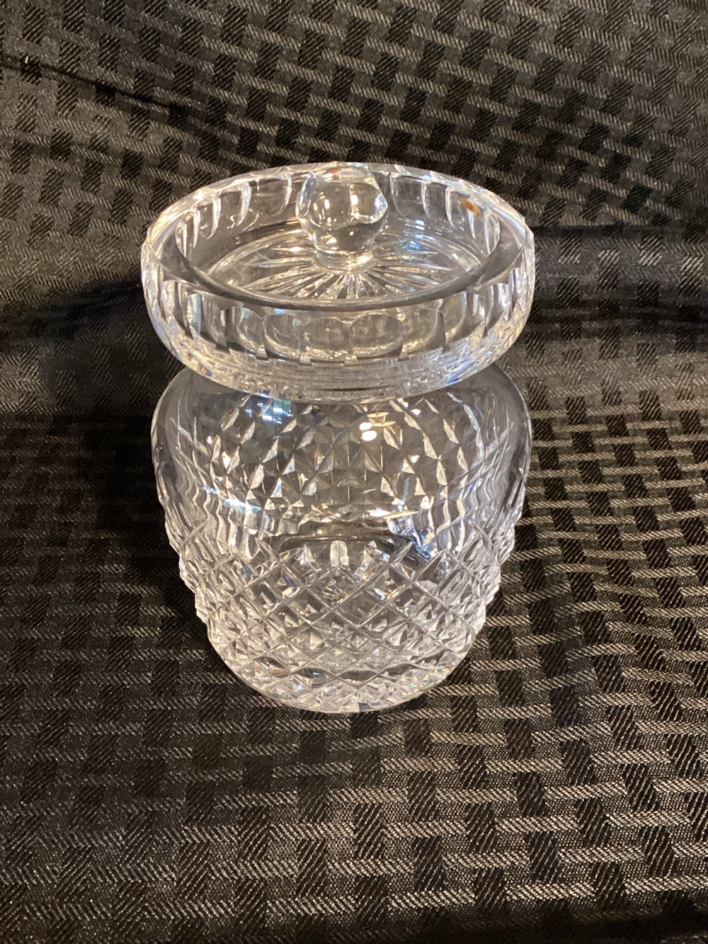Waterford Cut Crystal “Alana” Condiment Jar with Lid. 4” Tall.